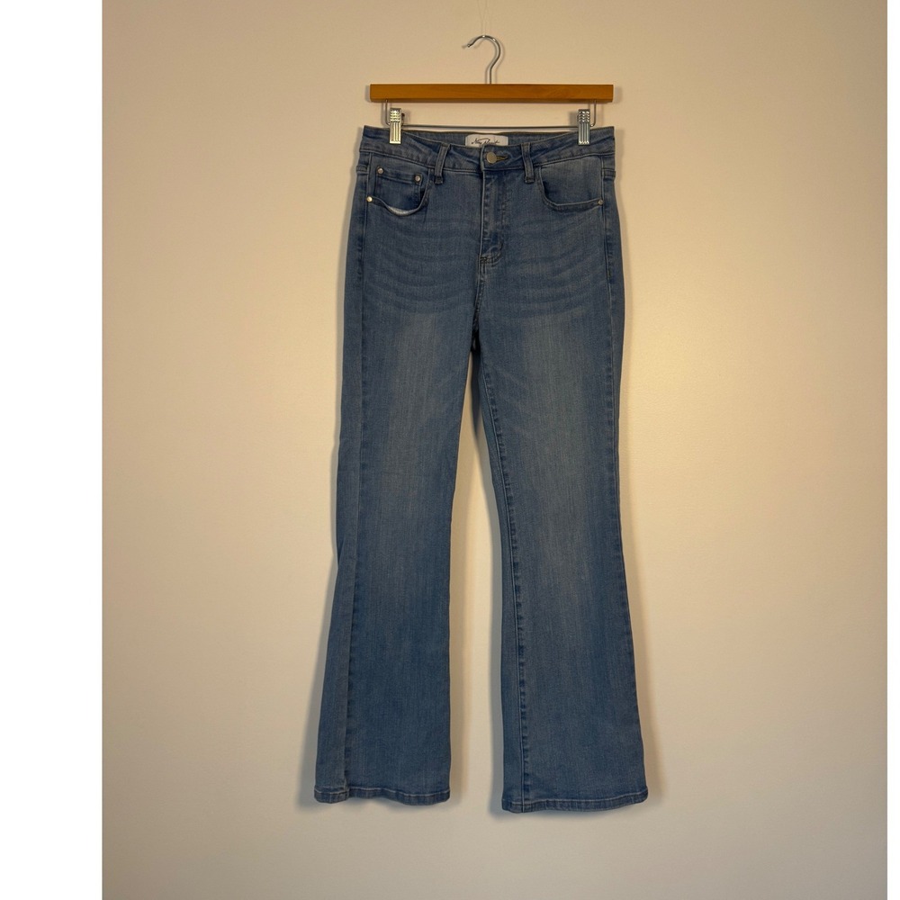 Timeless Nine Planet Womens Size 5 Flare Jeans Blue Medium Wash Stretch Mid Rise